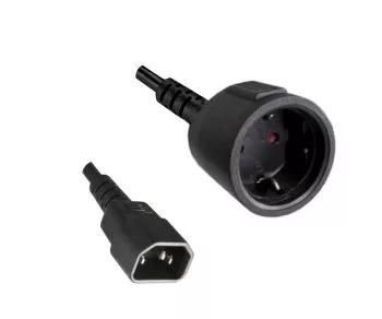 Nätadapterkabel C14 till jordkontaktuttag, UPS-adapter, H05VV-F 0,75 mm², svart, längd 1,00 m